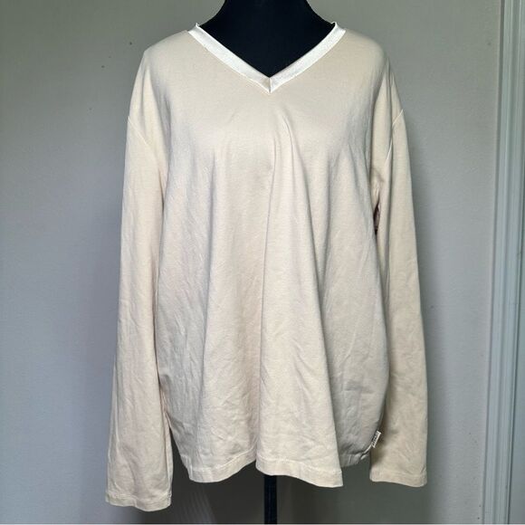 Liz Claiborne Cream V-Neck Sweater with Satin Neckline - Picture 2 of 7